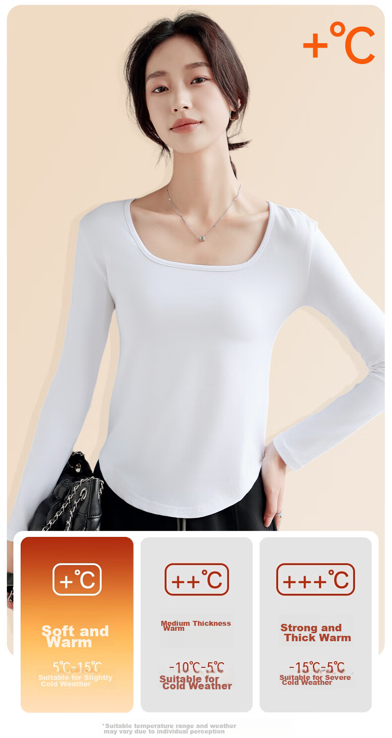 FitonTon Thick Crew Neck Base Layer, Winter Tight-Fitting Waist-Cinching Long-Sleeve T-Shirt, Slim-Fit Big Collar Top 2