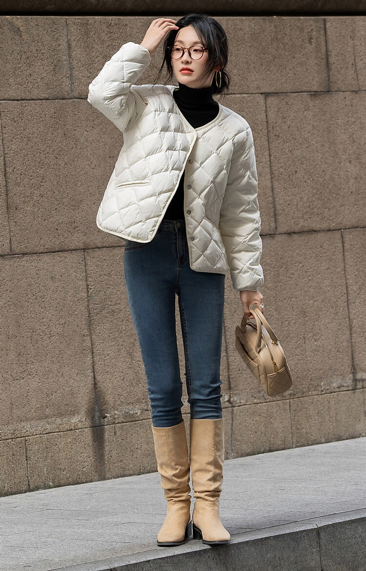 Dme [Lightweight And Warm] Winter Luxury 90% Duck Down Round Neck Long Sleeve Slim-Fit Women's down Jacket 16