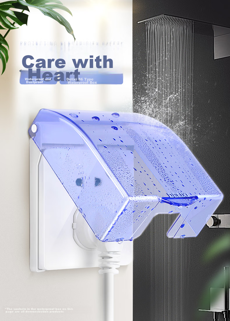 DELIXI Switch Socket Splash-Proof Box, 86-Type Blue Transparent Splash-Proof Box with Plastic Cover 1