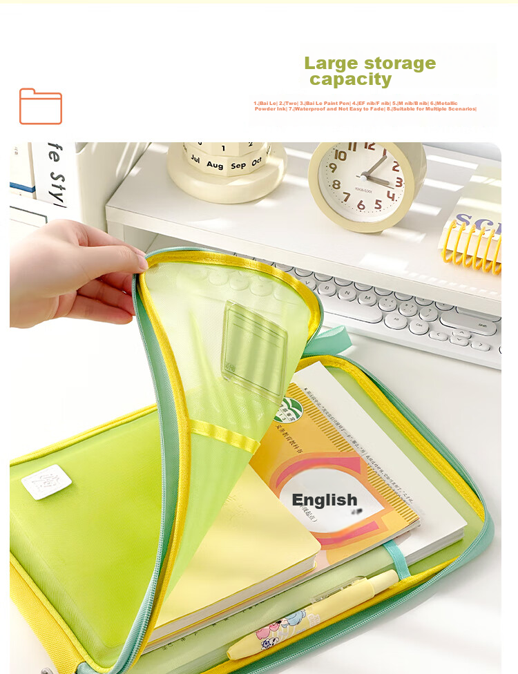 Sannianerban Art Bag, Zipper Large Opening Mesh File Bag, Student Subject Bag, Handheld Book Bag, Exam-Specific Bag, Tutoring And Test Paper Storage Bag, Summer Guava 3