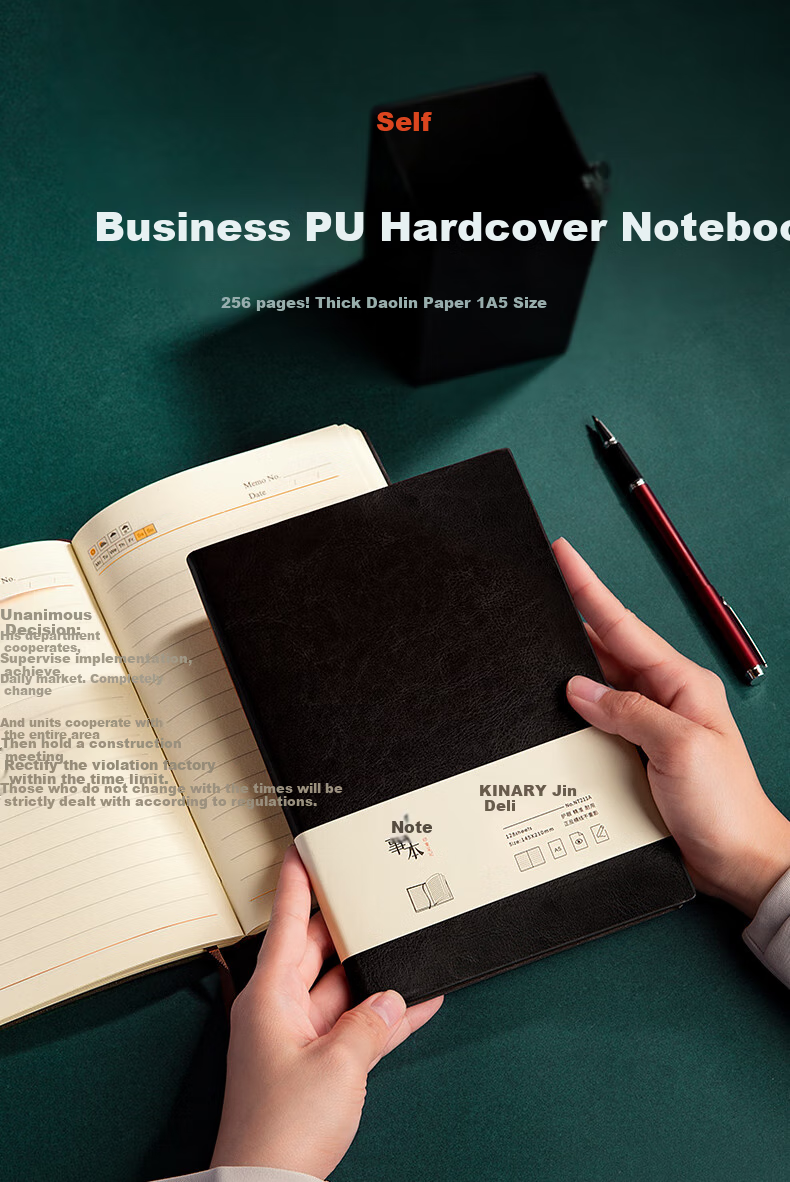 Jindeli A5 Business Notebook, Thick Leather Cover, Portable, Office Stationery, Work Journal, Meeting Record Book, Diary, Accounting Book, Planner, Black NT211A 1