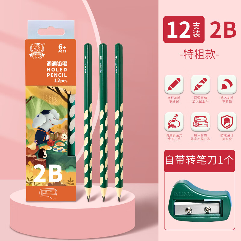 Victorli 12-Pack 2B Pencils Triangular Grip Posture Correcting Thick Barrel Pencils for Kids Kindergarten Grade 1-2 with Pencil Sharpener