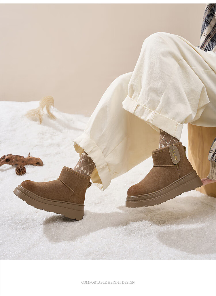 ZHR Women's Thick-Soled Winter Snow Boots with Fleece Lining, Warm Short Boots, Versatile Northeast Cotton Shoes JT72 Camel Color Size 38 16