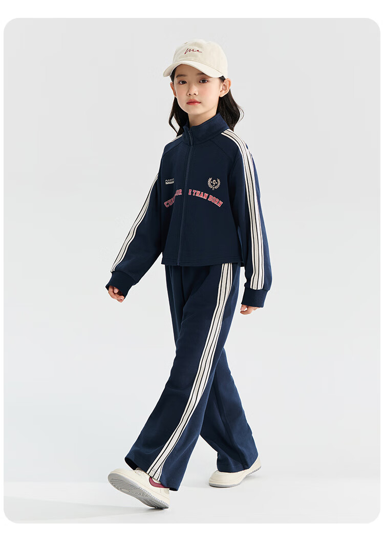 QQ DUCK Children's Clothing Set, Girls' Jacket And Pants, Korean Style Student Sportswear, Casual Light Gray; Size 140 11
