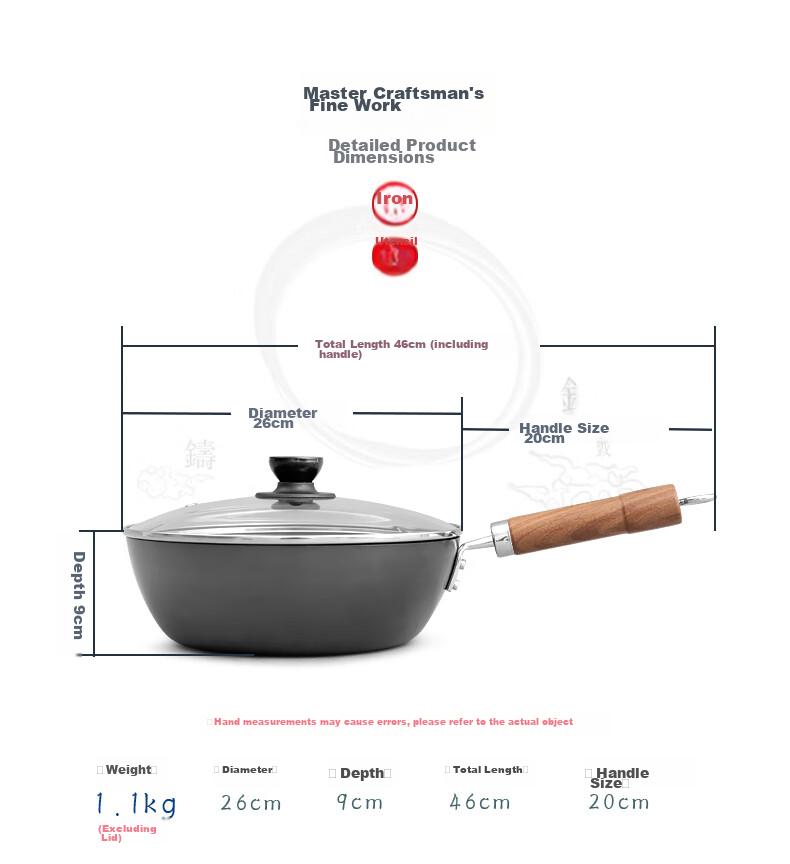 Dianjiang Non-Coated Deep Iron Wok, Flat Bottom Frying Pan, Small Iron Skillet for One Person, Baby Food Cooking Pot, 26cm 2