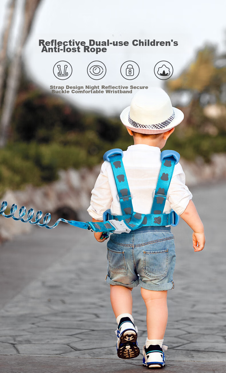 Hengkaili Children's Anti-Lost Strap with Leash, Kids' Anti-Lost Wristband, Baby Walking Aid, Anti-Lost Reflective Harness, Blue 1