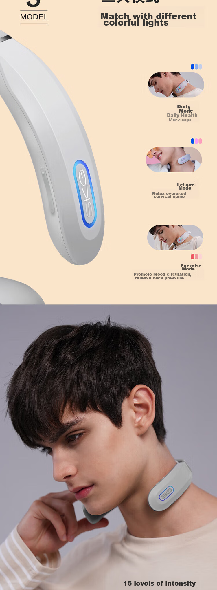 SKG Neck Massager K3-1t, Neck Massager with Heat Therapy, Electromagnetic Pulse U-Shaped Pillow, Light Gray 8