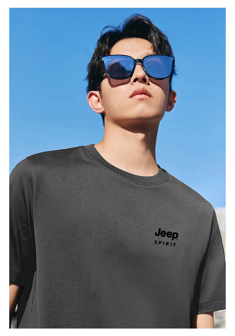 JEEP SPIRIT Short Sleeve T-Shirt for Men, Summer Pure Cotton Breathable Short Sleeve Comfortable Undershirt Outdoor Sports Top, Gray L 13