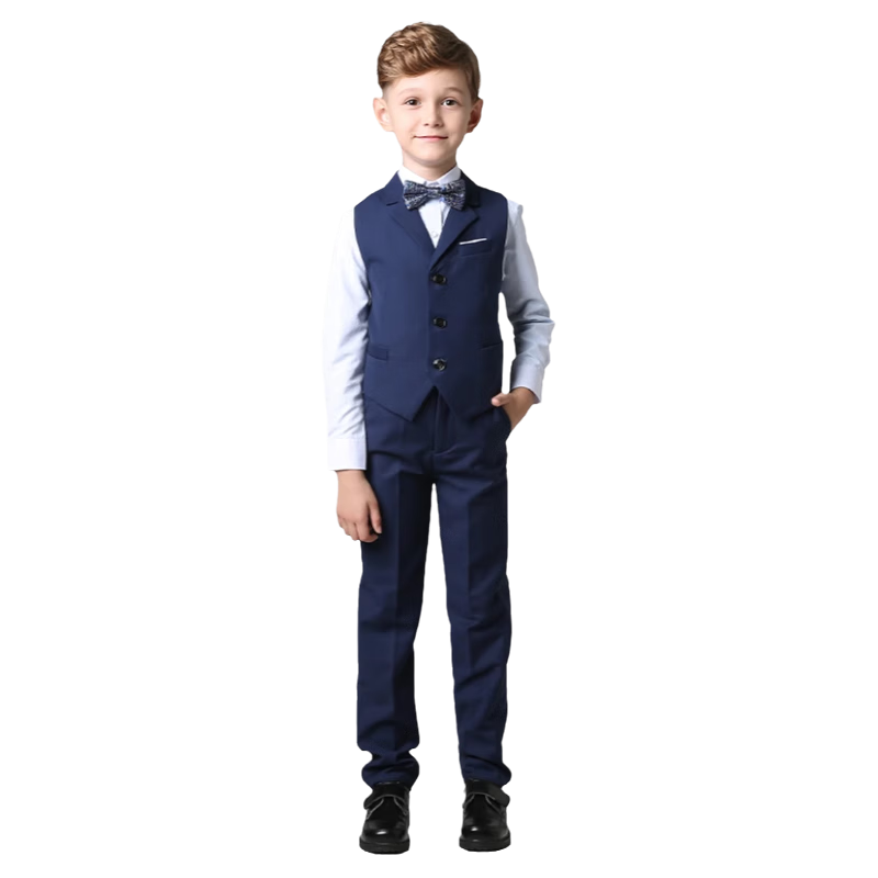 ROMON Boys' Suit, Formal Wear for Children's Holiday Performances, Vest Set for Hosting Weddings And Graduations, Navy Blue, Size 140