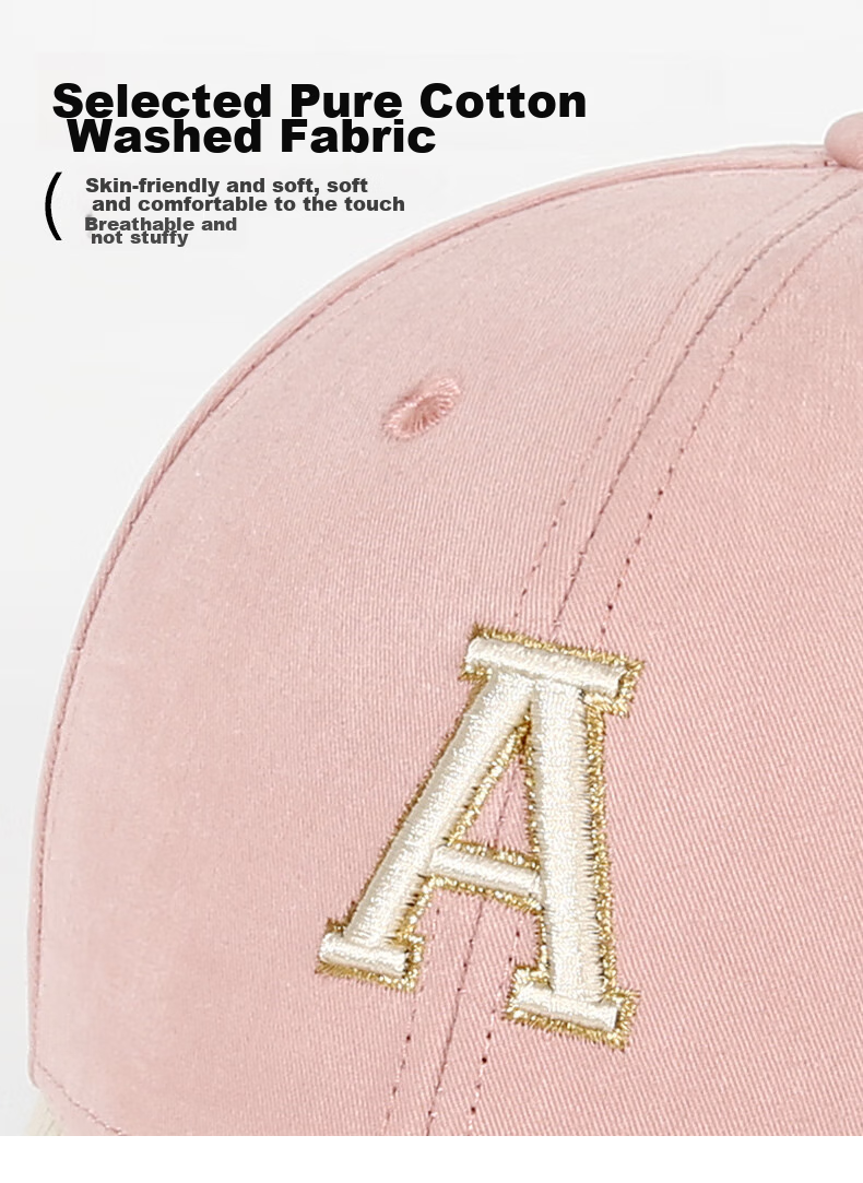 CACUSS Women's Embroidered Baseball Cap Spring Duckbill Hat Luxury Pure Cotton Hard Top Face-Slimming Sun Hat Peony Pink 3