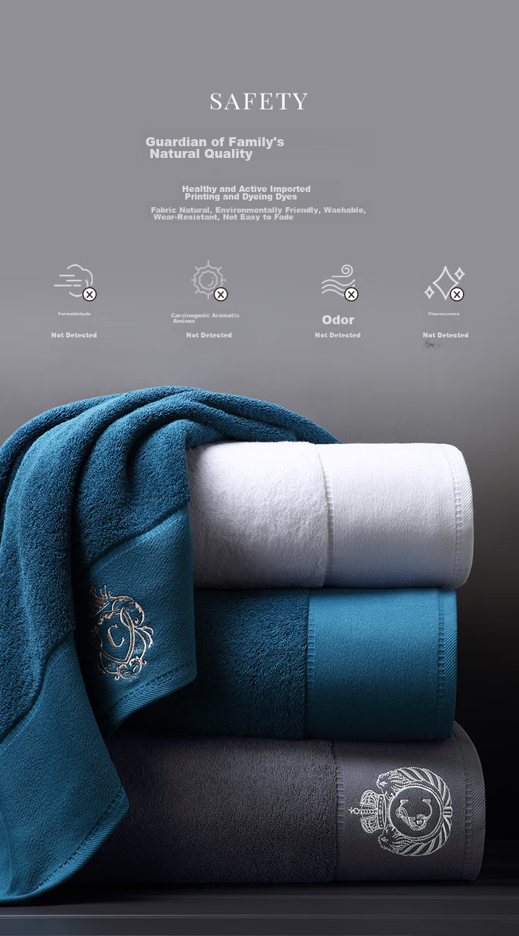 Canasin Five-Star Hotel Pure Cotton Large Bath Towel, Crown Embroidery, Thickened Absorbent Bath Towel for Men And Women, White, 150*80cm 9