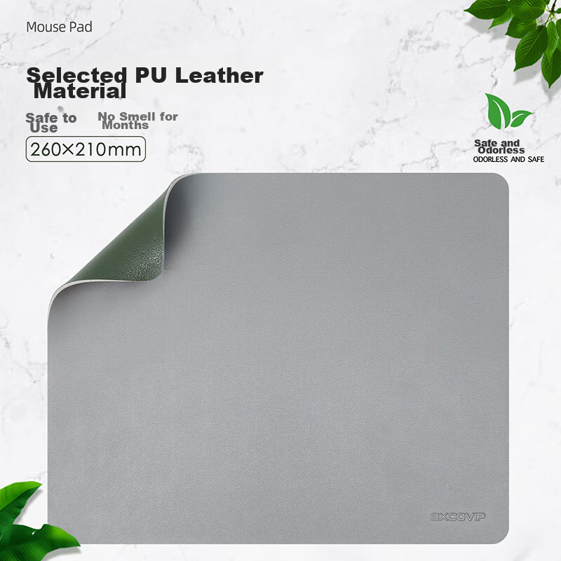 EXCO Double-Sided Cork Mouse Pad, Small Size, Waterproof Leather Office Pure Color Mat, Computer Writing Desk Pad, Gaming Leather Non-Slip Gray 9749 9