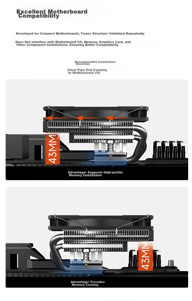 PCCOOLER RC600-67 ITX Air-Cooled CPU Cooler (Bottom Pressure/67mm Height/6 Heat Pipes/12cm Fan/Copper Base Reflow Solder Nickel-Plated/Supports AM5 1700) 11