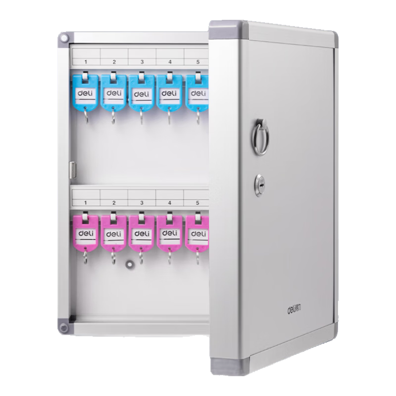 Deli 32-Slot Aluminum Alloy Key Management Box, Lockable Key Organizer Storage Cabinet/key Holder/emergency Key Cabinet Wall-Mounted/with Key Tags, Silver LZ132