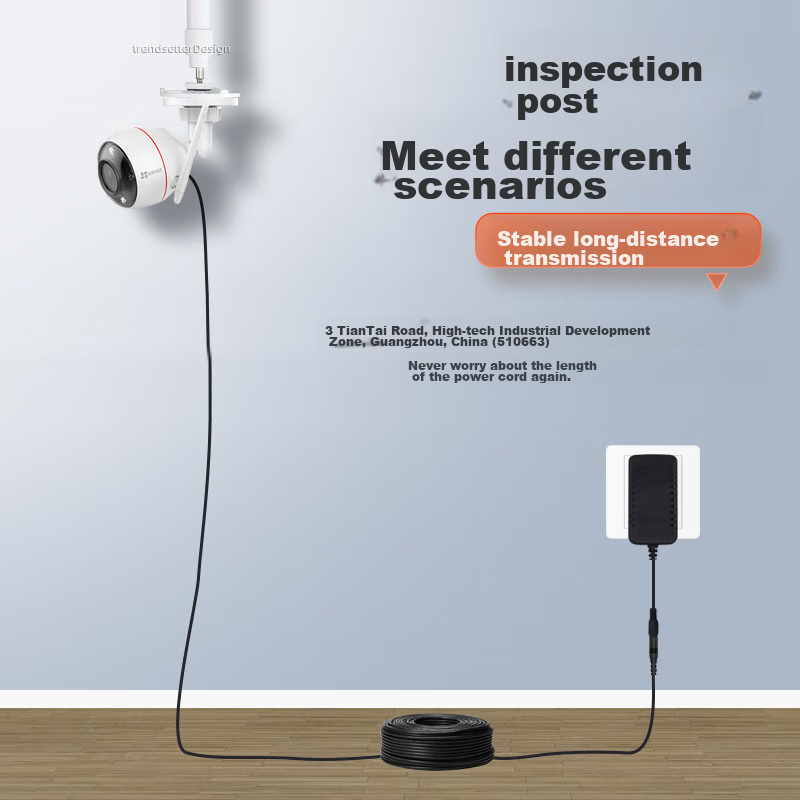 Кабель питания Chaofan для камер видеонаблюдения Hikvision, Dahua, Pulin, TP-Link, Xiaomi, DC12V, удлинитель, 3 метра, черный