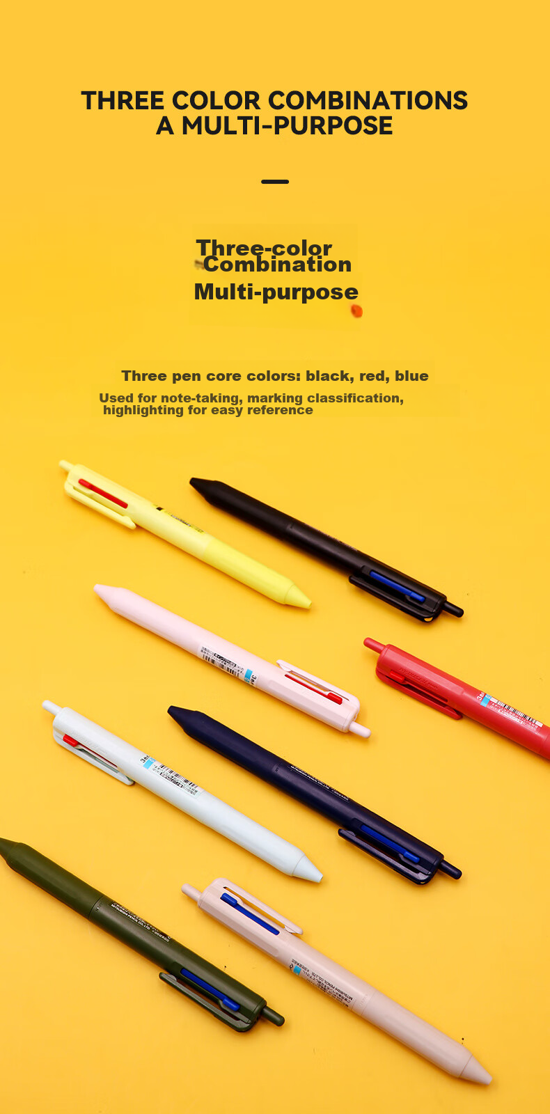 Uni Mitsubishi Three-In Multifunction Ballpoint Pen for Students, Business Office Use, Original Pen SXE3-507 Navy Blue Single Pack 3