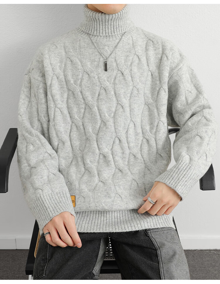 JEEP Men's Winter Thickened Sweater, Loose Knitwear, Dark Gray, XL 1