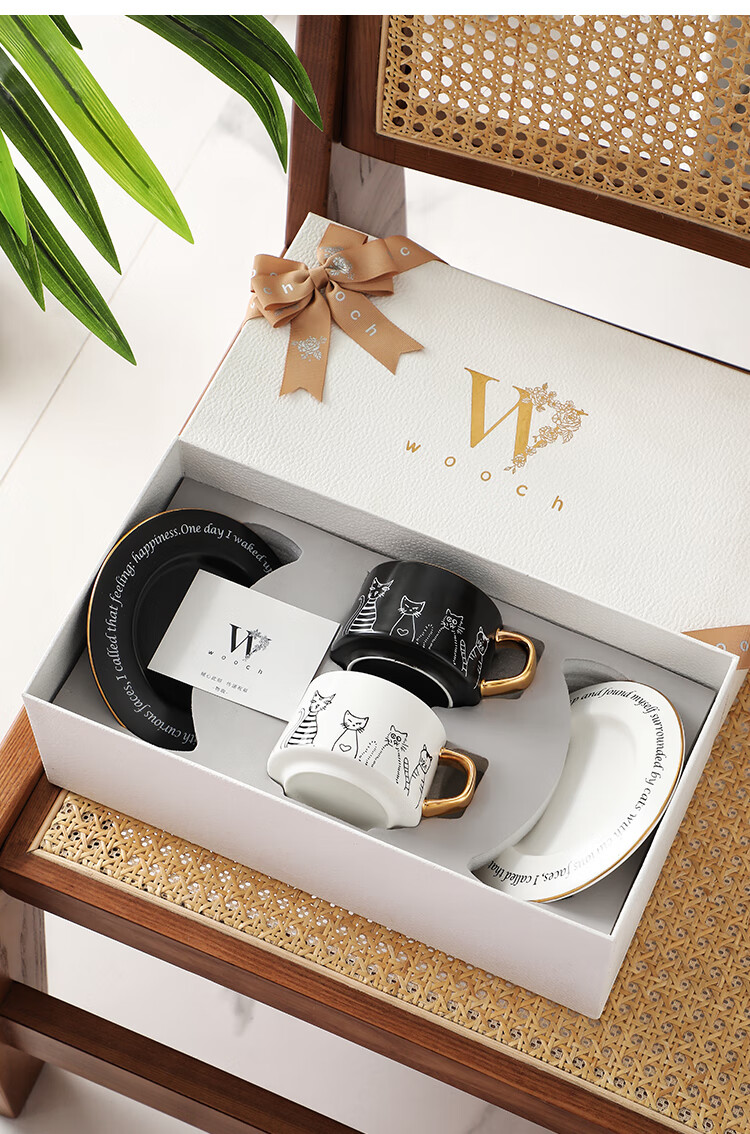 WOOCH [Mid-Autumn Festival Gift] Coffee Cup And Saucer Set, Wedding Gift Box, Couple's Cups, Housewarming Gift for Newlyweds 5