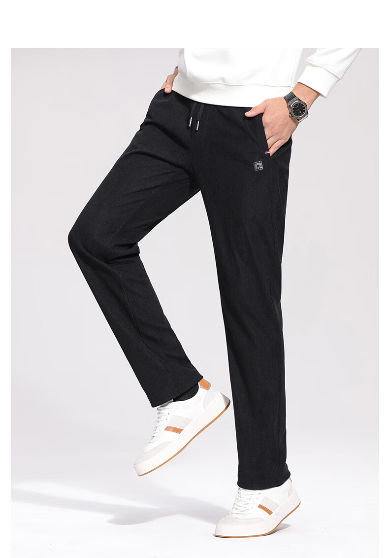 ROMON Men's Casual Corduroy Pants Autumn Business Commuting Straight Leg Trousers Black XL ZH502 6