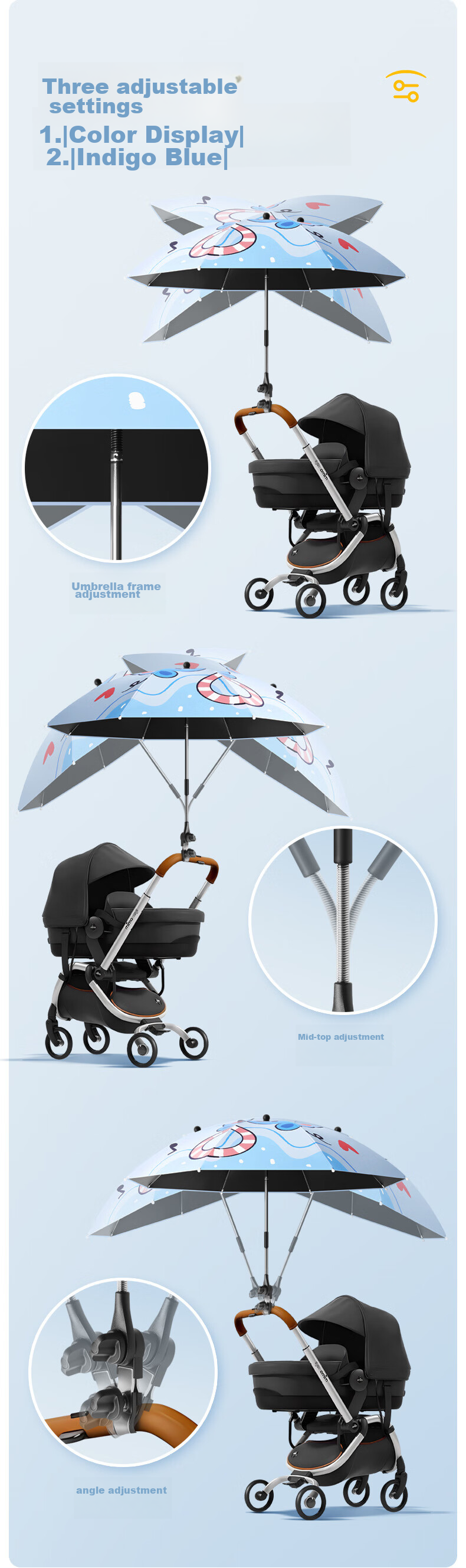 Fanyejia Umbrella, Sunshade for Stroller, Baby-Specific Umbrella, Three-Wheel Pushchair, Children's Stroller, Baby Walking Aid, Sun Protection, Universal Use 2