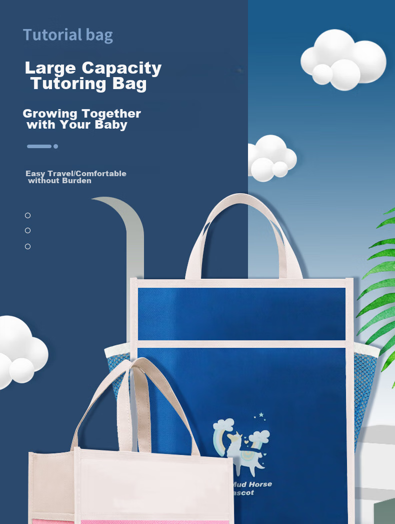 Yuhe Student Tutoring Bag, Large Capacity Backpack, Handbag for Carrying Books, Cute Art Bag for Children, Tutoring Bag, Three-Layer Tutoring Pack, Canvas Bag, 6173 Blue 1