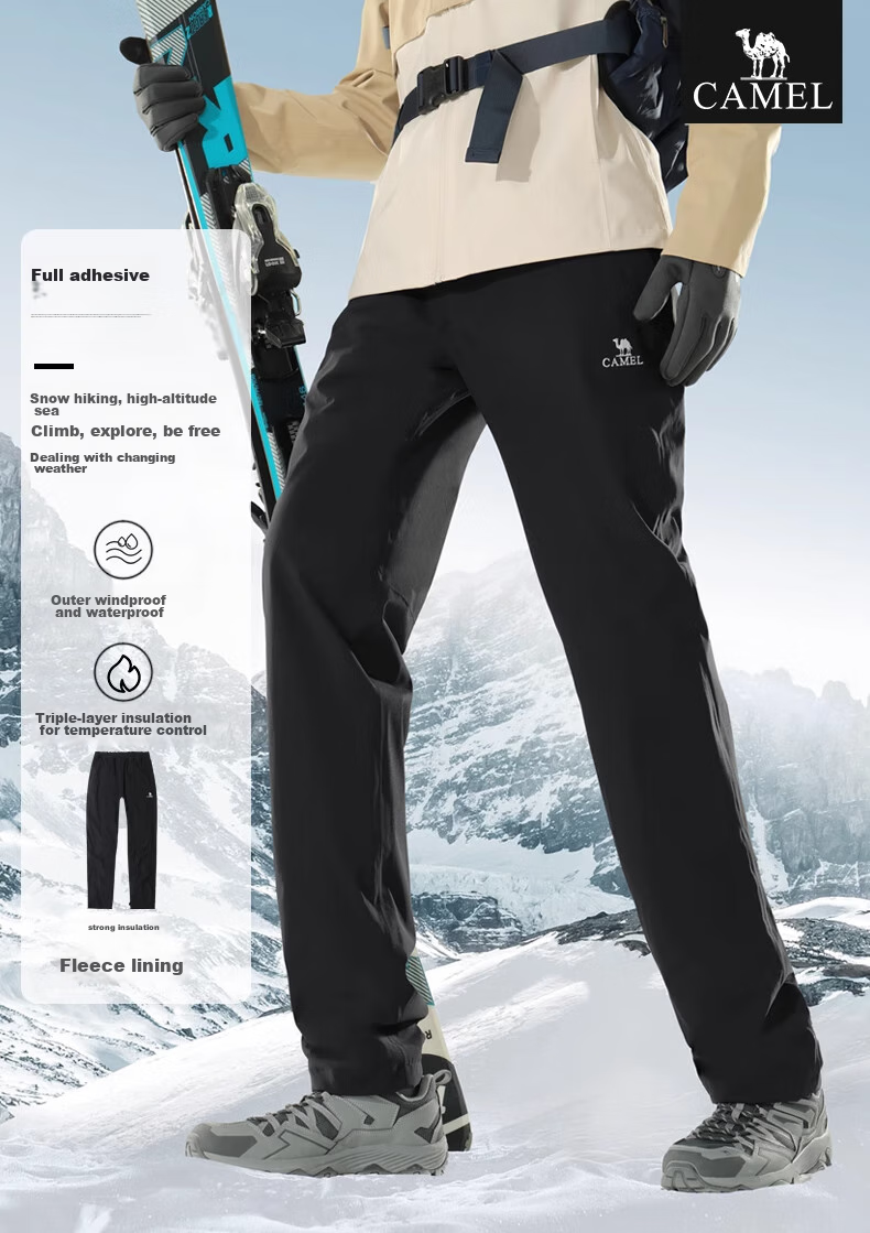 CAMEL Outdoor Hiking Pants for Men, Three-In Spring And Autumn Windproof Waterproof Thickened Fleece-Lined Mountaineering Ski Pants A13CAF0045 1