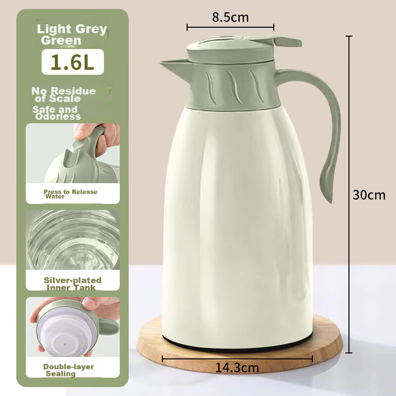 ZhaiQingSong Large Capacity Insulated Thermos Flask 1.6L Double-Walled Glass Inner Liner Hot and Cold Water Bottle