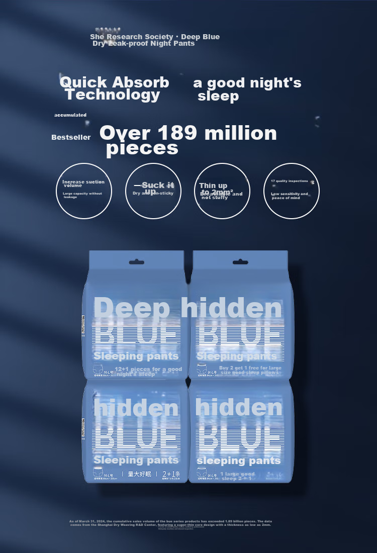 Herlab Deep Blue Sleep Pants, M-L Size, 12 Pieces, Comfort Pants, Nighttime Pants, Ultra-Thin Panty-Style Sanitary Napkins, Self-Operated 2