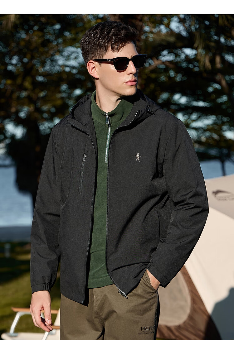 Dance with Wolves [Tech Triple Protection & Fleece Lining] Autumn Winter Outdoor Hooded Jacket Men's Jacket 001 Black 175 1