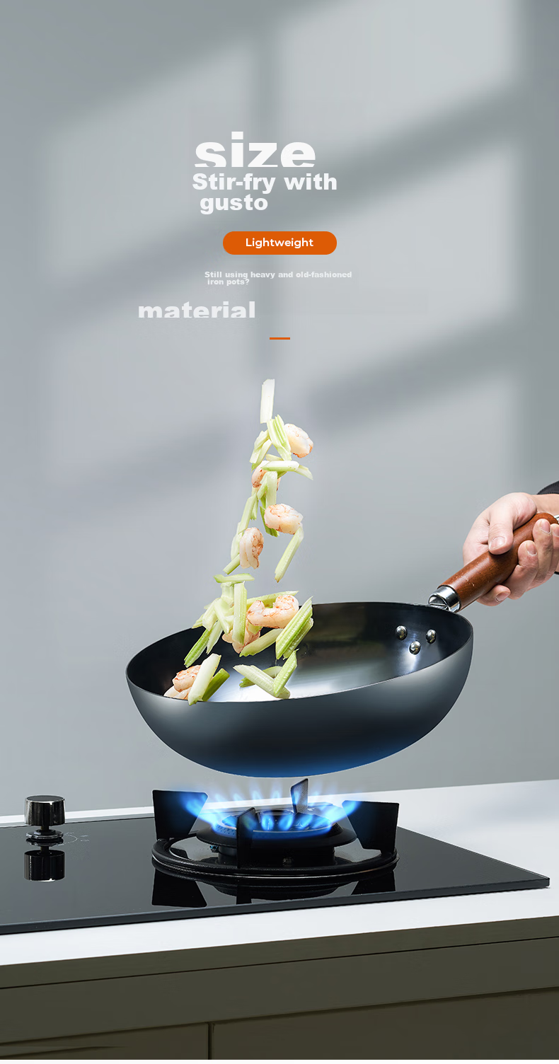 Joyoung Wok Iron Pan, Healthy Non-Coated Pure Iron Pan, Rust-Resistant Cooking Pan, Suitable for Stove And Burner, 32cm 8