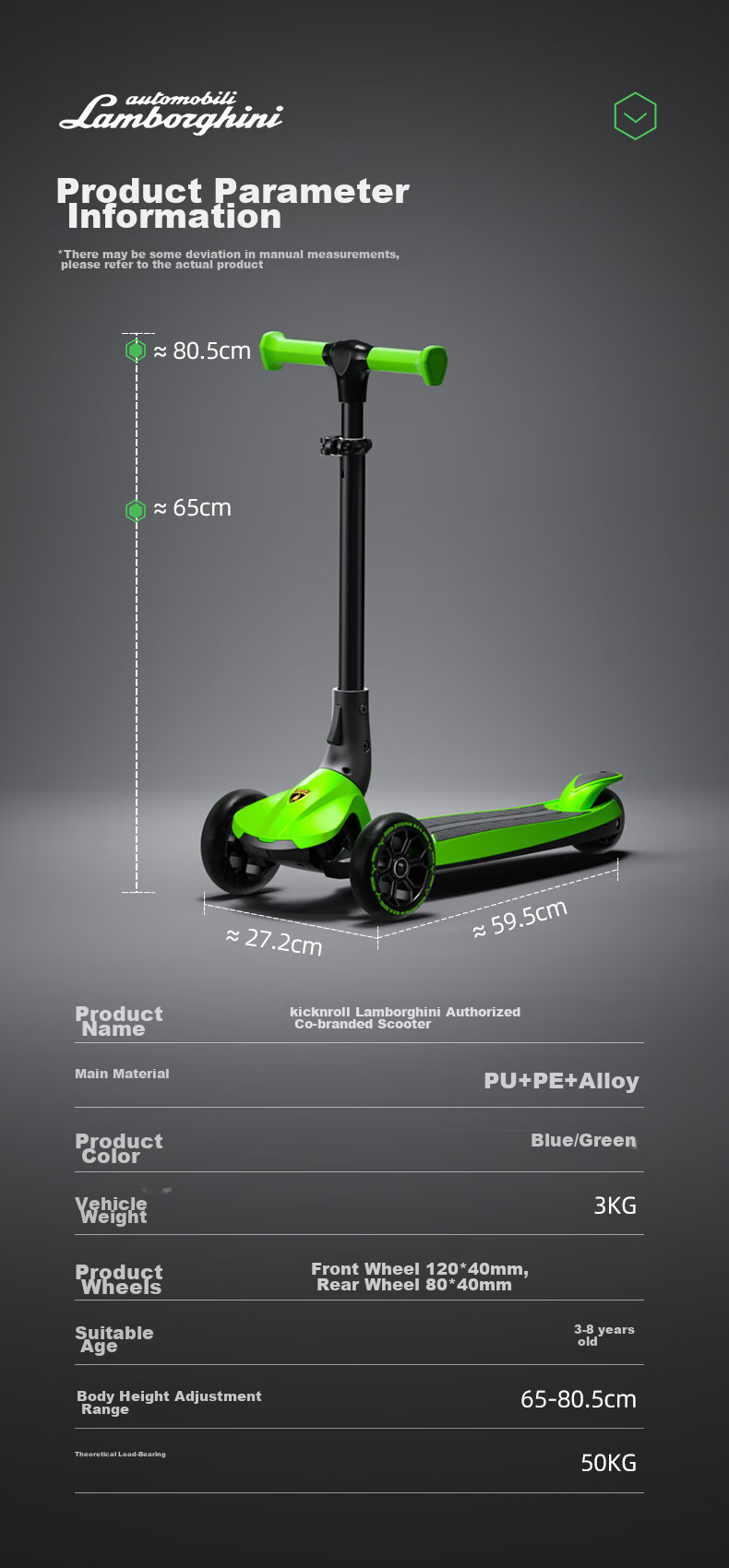 Kick'n'Roll Children's Scooter for Boys And Girls Aged 3-12, Birthday Gift with Flashing Wheels, Electromagnetic Light-Up Pedals, Sky Blue 13