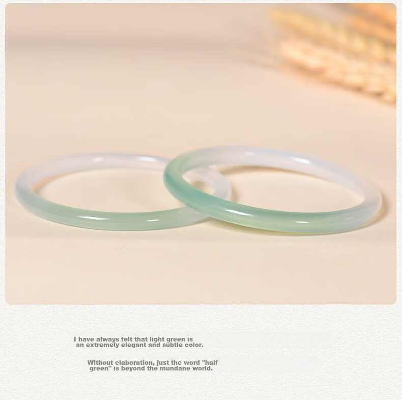 Jingying [Premium Grade] Jade Bangle for Women, Ice Type Chalcedony with Floating Flowers Design, Half Mountain And Half Water Agate Bracelet, Birthday Gift for Wife 2