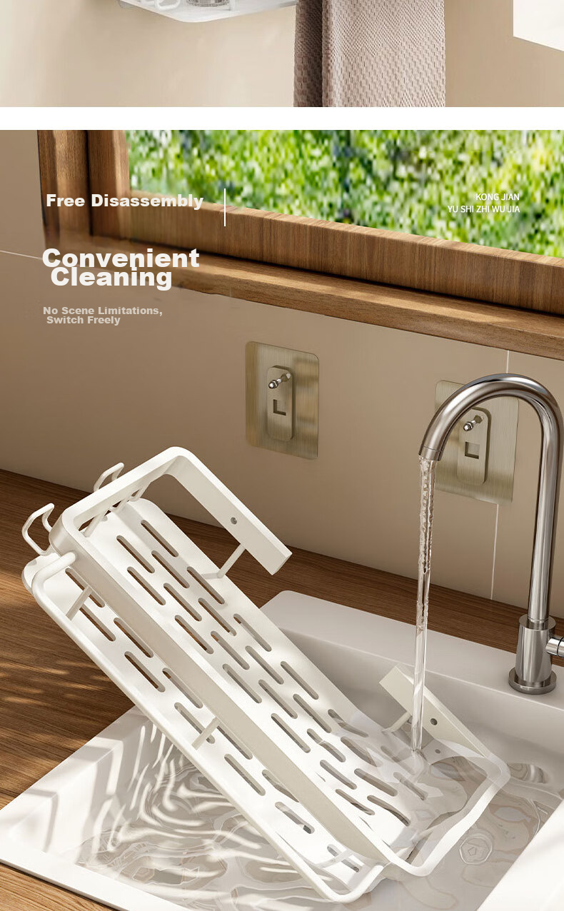 Cigeman No-Drill Bathroom Storage Rack, Space Aluminum Corner Shelf, Cream-Colored, Heavy-Duty Washroom Organizer 8
