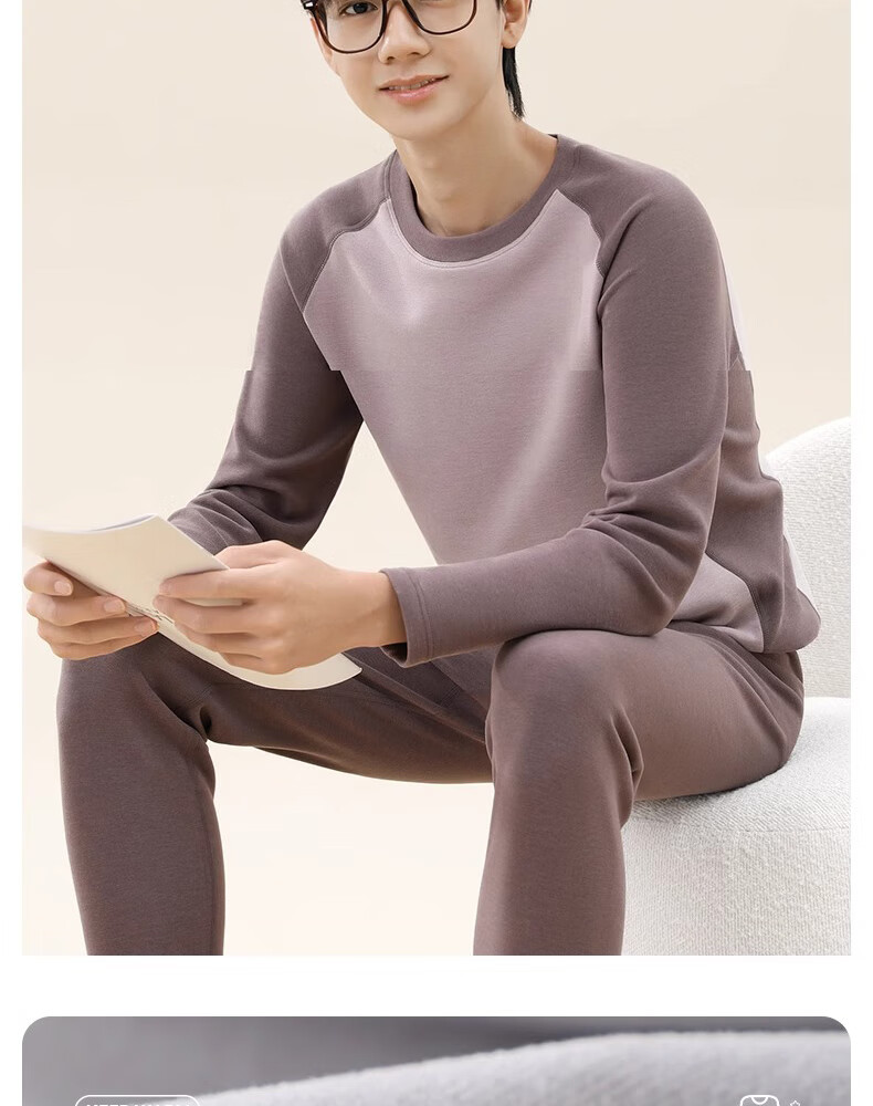 YUZHAOLIN Thermal Underwear Set for Men, Middle And High School Students, Autumn And Winter Fleece-Lined Top And Bottom, Cotton Sweater for Older Childre 3