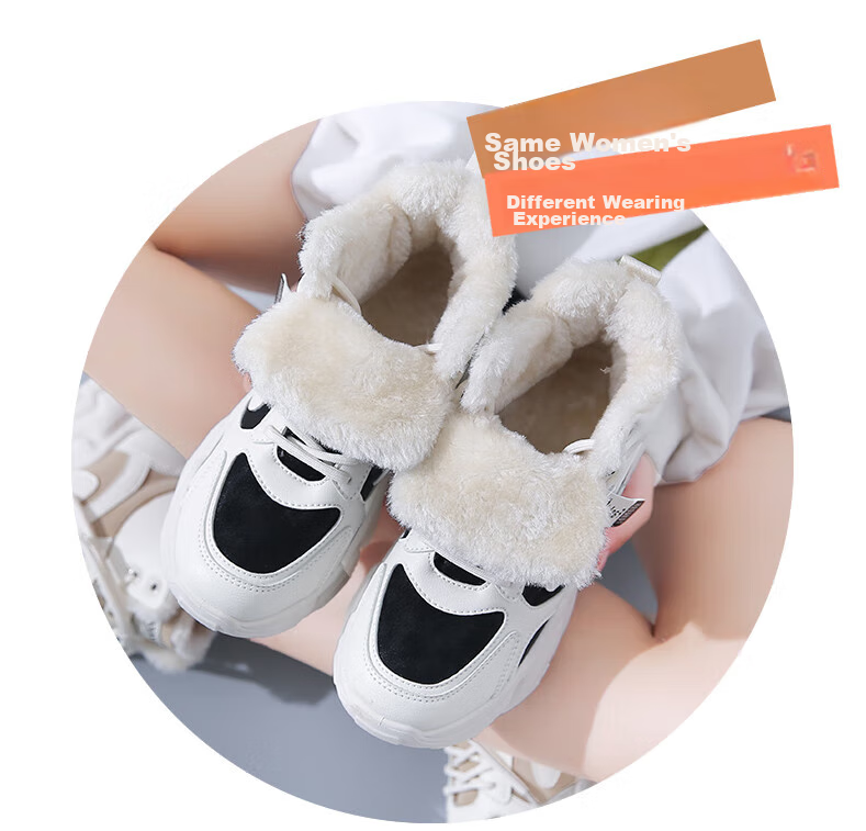 PLAYBOY Women's Shoes, Winter Fleece-Lined Dad Shoes, Warm Cotton Shoes, Height-Increasing Sneakers for Women, 1534M, Black, Size 36 11