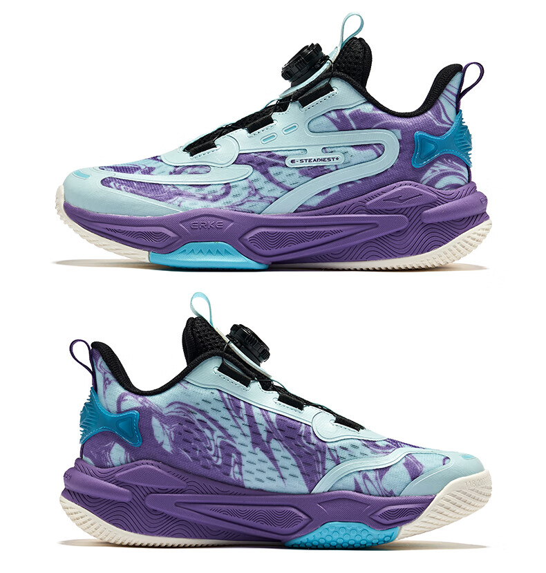 ERKE Children's Shoes, Boys' Training Shoes, Kids' Summer Basketball Shoes with Rotary Buckle, Erke White/ultramarine Blue, Size 36 23