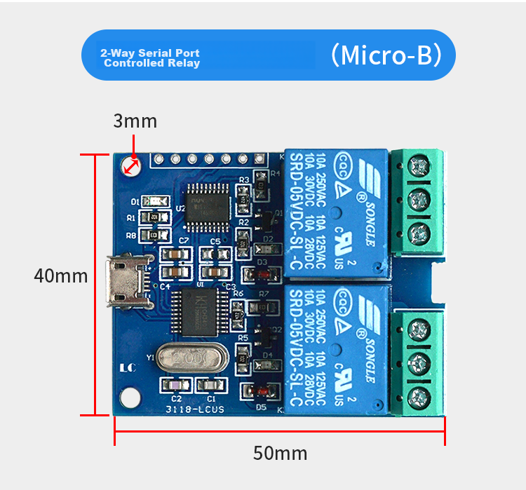 Diushitou 2-Channel USB Relay, Industrial Grade, Optical Coupling Protection, Supports TTL Serial Control, Includes Data Cable And Dupont Wire, Convenient for Testing And Control, DSTUR-T20 3
