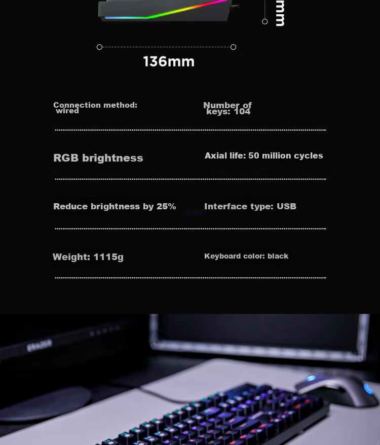 Lenovo K104 Wired Mechanical Blue Switch Keyboard with RGB Lighting Effects, Compatible with Lenovo Legion R9000P/Y7000 Gaming And Office Use, 104 Keys, PUBG Keyboard, Black Blue Switch 12