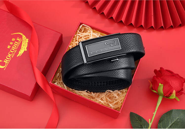 CROCODILE Men's Inner Belt, Top-Grain Leather, Automatic Buckle, Casual Waistband for Young Men, Gift 12968 for Boyfriend 17