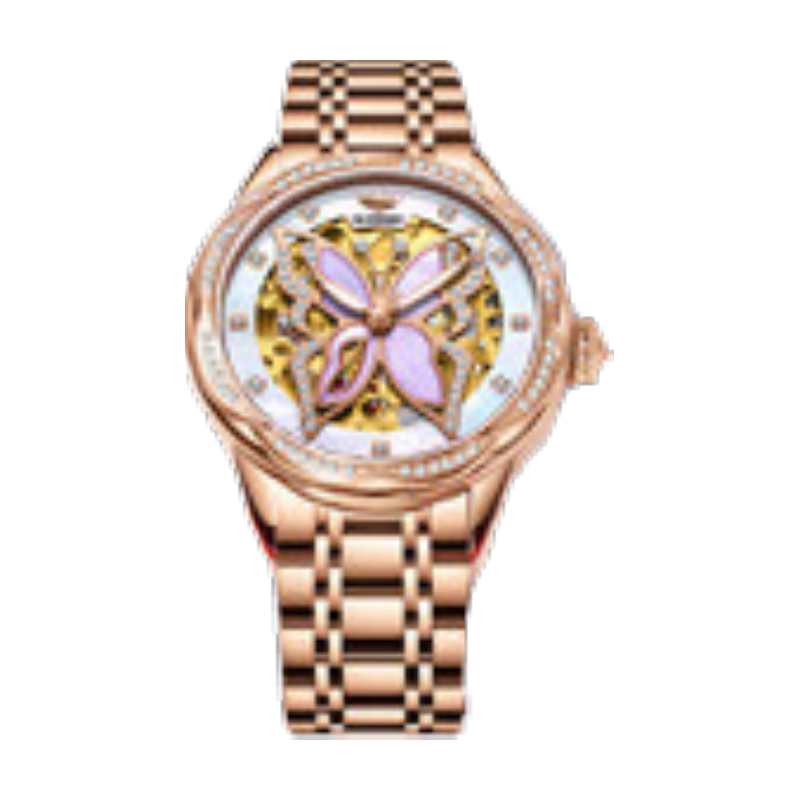 Oupinke Women's Fully Automatic Mechanical Watch, Skeleton Design with Diamond Inlay, Imported Movement, Butterfly Wristwatch, Birthday And 520 Gift for Girlfriend