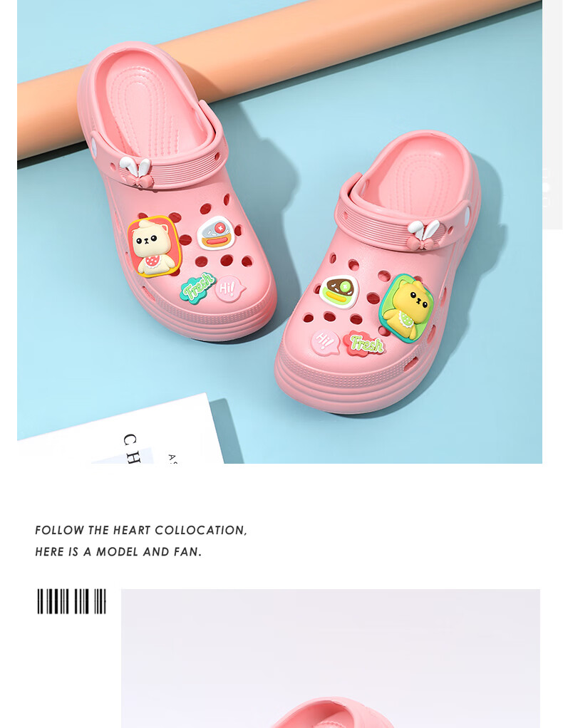 Grace Summer Thick-Soled Closed-Toe Heightening 5CM Perforated Shoes for Women, Cute Outdoor Slippers, Breathable Sandals, Pink, Size 39/40 10