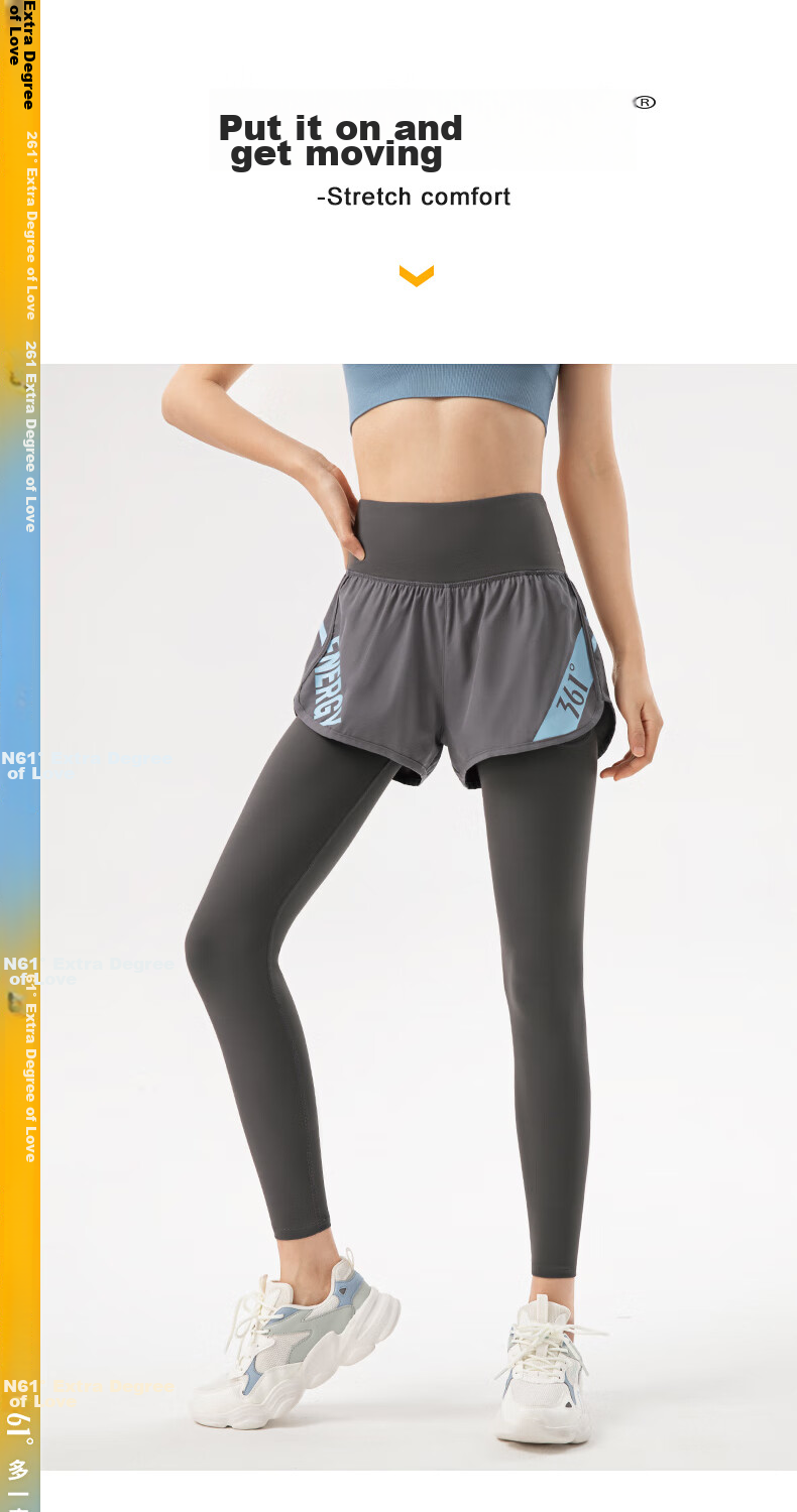 361° Women's Sports Pants, Fitness Leggings, Faux Two-Piece Yoga Pants, High-Waisted, Butt-Lifting, Slimming, Yoga Wear for Running 15