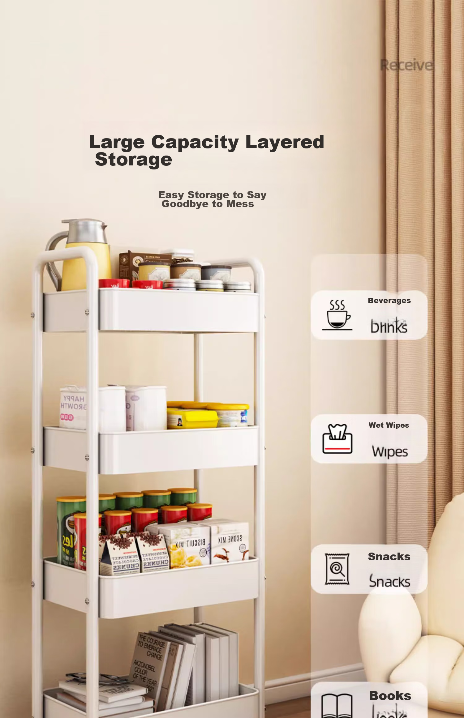 Jiadu Bathroom Storage Rack, Multifunctional Floor-Standing Kitchen Cart, Household Fruit And Vegetable Basket, Multi-Layer Storage Shelf 5