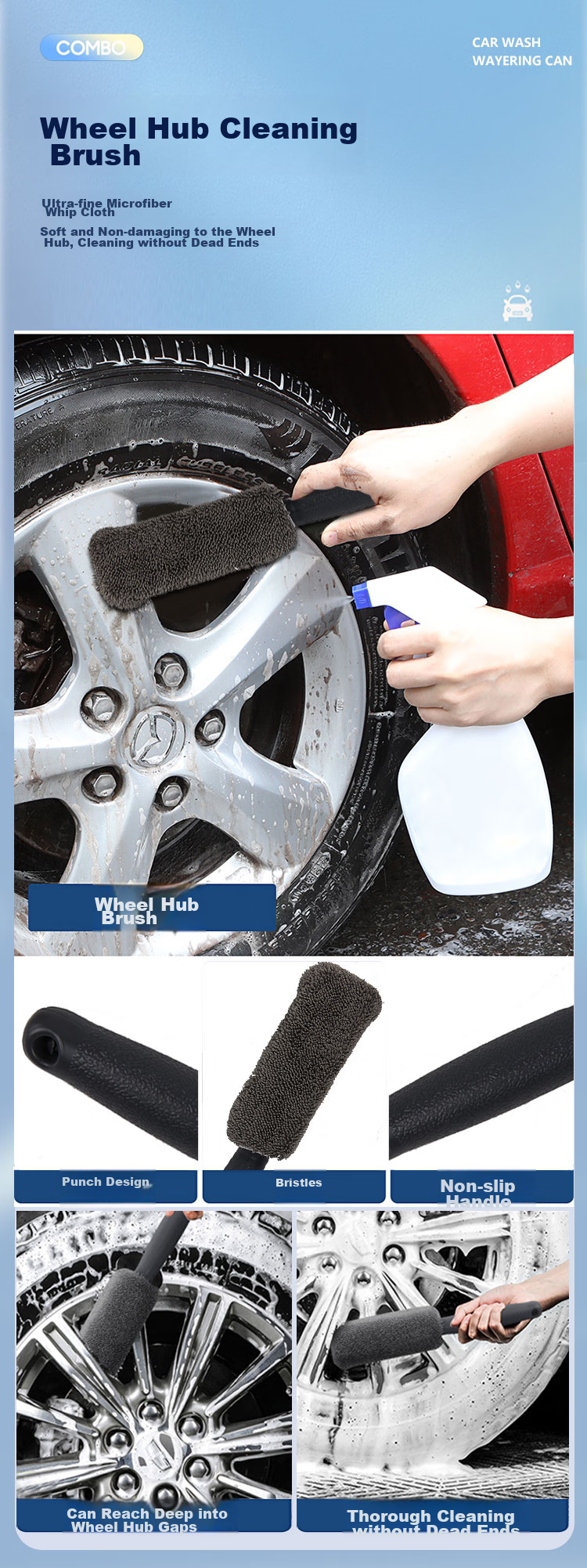 KOOLIFE Wheel Hub Brush Car Tire Brush Cleaning Steel Rim Tool Tire Cleaning Brush Soft Bristle Brush Cleaning Supplies 8
