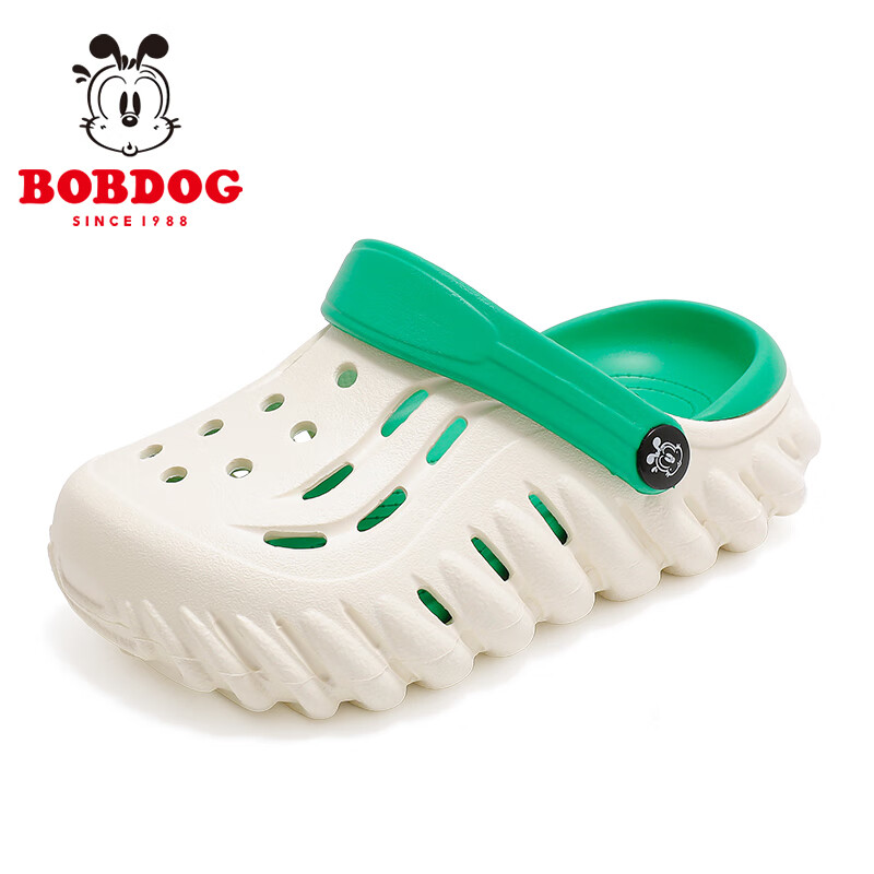 BOBDOG Children's Sandals, Boys' Sandals, Soft-Soled Hole Shoes, Summer Kids' Slippers, 117642161, Beige/grass Green, Size 32-33