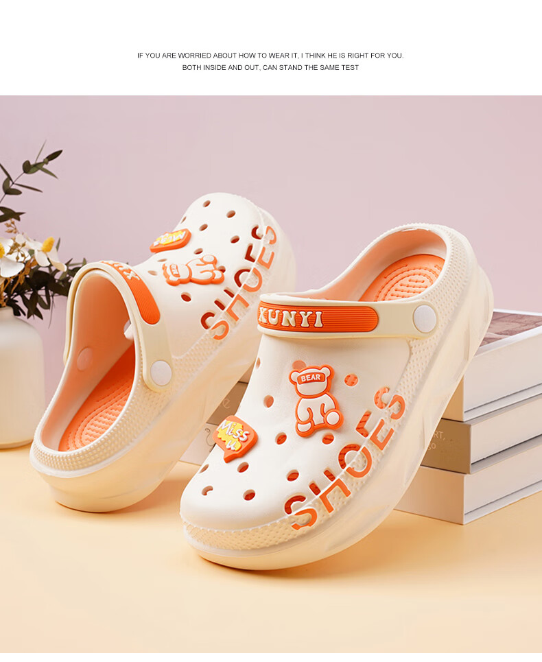 CARTELO Women's Perforated Shoes, Summer Sandals, Casual Garden Dual-Use Beach Slippers, Sandals, 1456 Apricot Color, Size 36-37 7
