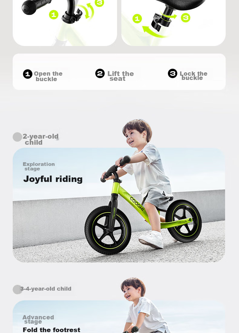 COOGHI Children's Balance Bike for Ages 1-7, 12-Inch Magnesium Alloy Frame with Solid Wheels S3Pro COOGHI Green Kuqi 18