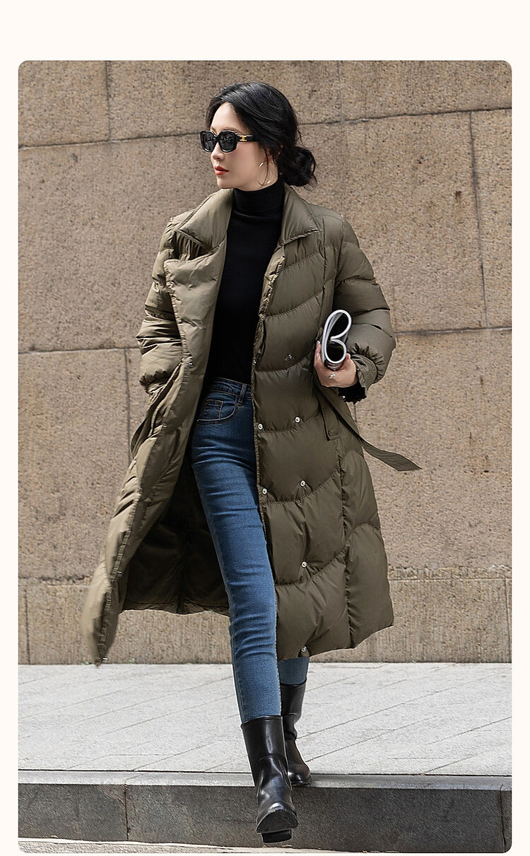 Dme [Jingshu Laqian] Winter 400T Spring Yafang 90 Duck Down Long Double-Breasted Ruffle down Jacket for Wome 1