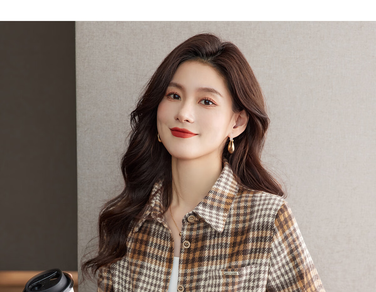 YUZHAOLIN Korean-Style Fashionable Simple Loose Brushed Shirt Versatile Jacket Lapel Plaid Top Women's Blouse Y143C2002 23