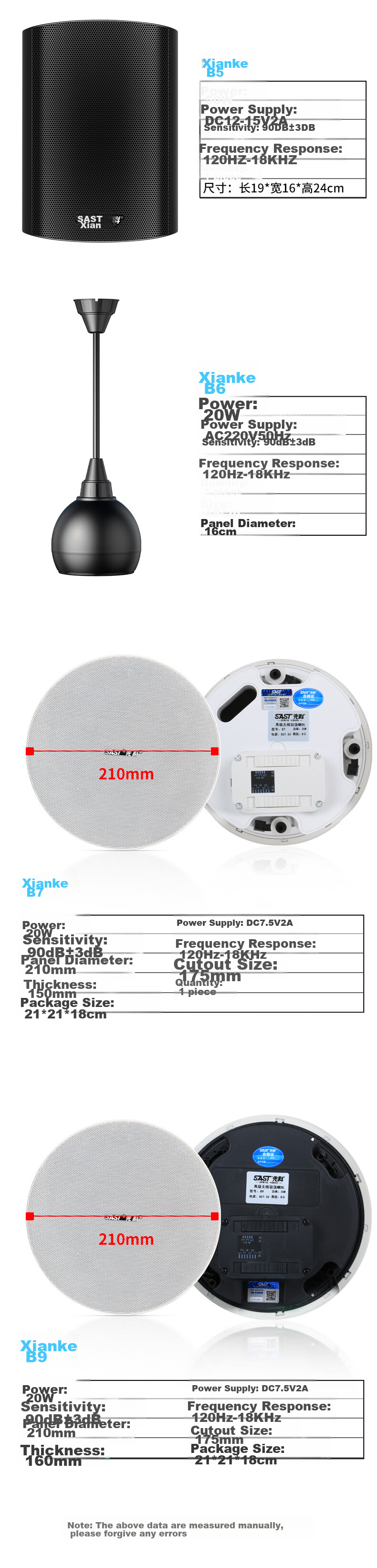 SAST 20W Wireless Bluetooth Ceiling Speaker Set, Indoor Recessed, for Supermarkets, Shops, Classrooms, Meetings, Background Music, Public Address System, Suspended Ceiling Speakers, One-To 20